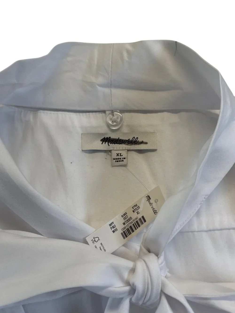 Madewell Womens V-Neck Button Front Top~Size XL~White Cotton Poplin NWD L14 46